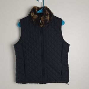 Ralph Lauren Quilted‎ Black Vest with Brown Collar
